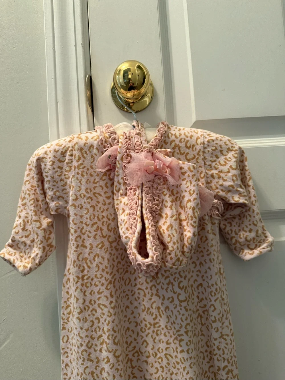 Biscotti Pink and Tan Leopard Print Baby gown w/matching cap